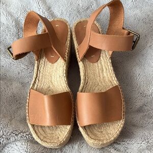 NWOT Soludos Minorca Tan Platform Espadrille Sandals with Ankle Strap Size 9.5